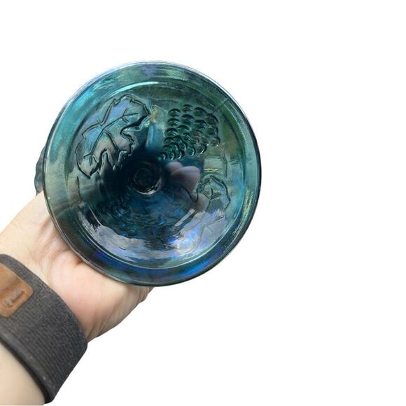 Vintage Indiana Carnival Glass - Blue Grape Vine Harvest Compote Iridescent - Picture 4 of 5